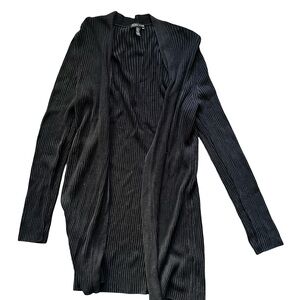 Eileen Fisher Open Front Black Ribbed Knit Texture Cardigan